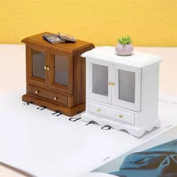 Кукольный домик Миниатюры Европейский стиль Двухдверный шкаф Книжный шкаф Моделирование украшения One Size белый
