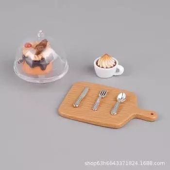 Кукольный домик Симуляция Миниатюрная еда Игровой поднос Модель кофейного торта Аксессуары Игрушки для кукольного домика