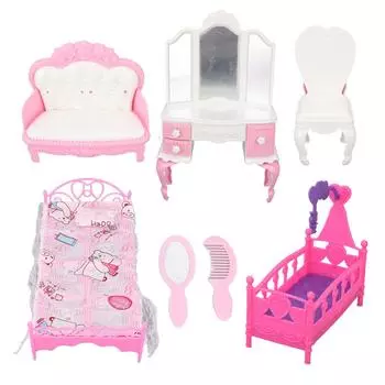 Кукольный домик Спальня Кровать Туалетный столик Диван Табурет Кукольный домик Спальня Мебель Аксессуары Набор для