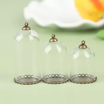 Кукольный домик стеклянная банка с основанием, бусинами, колпачком, стеклянными флаконами, подвеской, стеклянной бутылкой Bronze,25*30mm