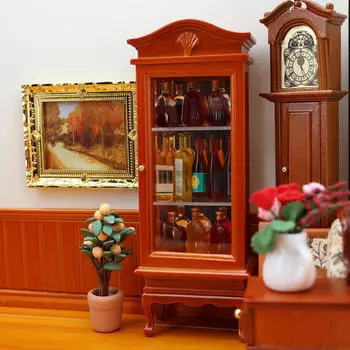 Кукольный домик Витрина Миниатюрный книжный шкаф 1:12 масштабных деревянных витрин для хранения вещей, 3 слоя коричневый