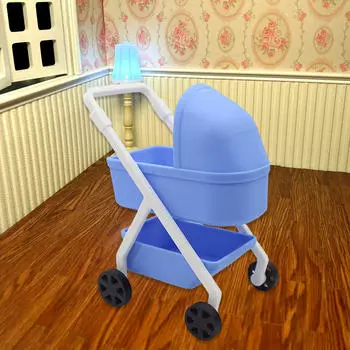 Кукольный домик в масштабе 1/12, игрушечная карета, реалистичная кукольная коляска, прогулочная коляска, кукольная кроватка, декор сцены, детский подарок синий