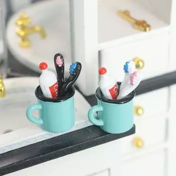 Кукольный домик в миниатюре «Матч 1»:6 и 1:12 кукол, реалистичная зубная паста из сплава, зубная щетка, мини-набор чашек для кукольного дома, аксессуары, игрушки B жёлтый