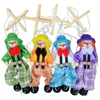 Кукольный клоун на веревке, деревянная марионетка, совместная кукла, винтажная детская игрушка