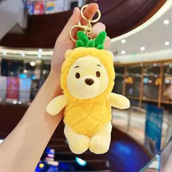 Кукольный кулон, многоцелевой, мягкая текстура, приятный на ощупь, полный наполнитель, износостойкий, декоративный, изысканный, кавайный, мини-медведь-ананас, плюшевый брелок жёлтый