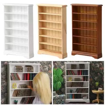 Кукольный мини-книжный шкаф-полка 45303 Scale White Modern Living Room Furniture for Dollhouse