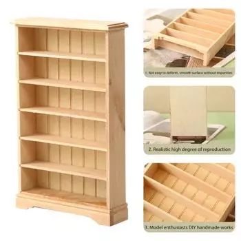 Кукольный мини-книжный шкаф, полка, масштаб 1/12, белая современная мебель для гостиной, кукольный дом, библиотека, офис, декор, миниатюрная деревянная витрина цвет старого дерева