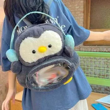 Кукольный рюкзак с наушниками в виде пингвина, прозрачный карман, сумка через плечо в виде животного, овечка, кукла Itabag для девочек Penguin