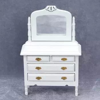 Кукольный туалетный столик с зеркалом и подставкой для духов 1/12 миниатюрный туалетный столик для кукольного домика мебель для спальни украшение белый