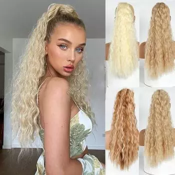 Кукуруза Волнистый длинный хвост Синтетический шиньон с запахом на заколке Наращивание волос Ombre Ponytail