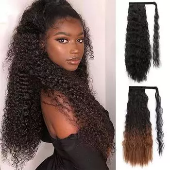 Кукуруза Волнистый длинный хвост Синтетический шиньон с запахом на заколке Наращивание волос Ombre Ponytail 24/613