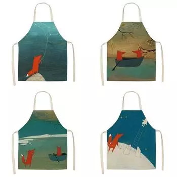 Кулинария Выпечка Кулинария Кухонный фартук Фартук с изображением лисы Льняной фартук Унисекс Ужин Кулинарный нагрудник Фартук Чистящий фартук 47X38CM