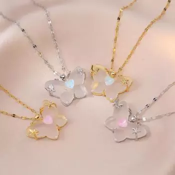 Кулон-бабочка из матового циркона для девочек, ожерелье-цепочка на ключицу, ювелирные изделия серебряный/синий