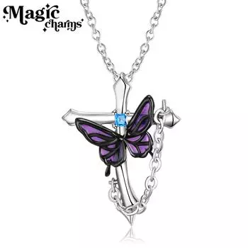 Кулон-бабочка с крестом, модное ожерелье из стерлингового серебра S925, ювелирные изделия