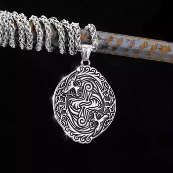 Кулон «Божественный зверь Феникс» из нержавеющей стали 316L, кулон Phoenix Double Phoenix Play Pearl, модный байкерский кулон в стиле ретро 49.1*38.2MM серебряный