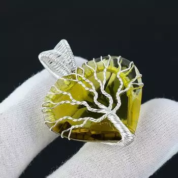 Кулон Цитрин Древо жизни Стерлинговое серебро 925 пробы Кулон в проволочной обмотке Кулон с цитрином Драгоценный камень Серебро ручной работы Ожерелье с подвеской для подарка 2.36 жёлтый