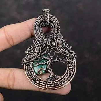 Кулон «Дерево жизни», куприт, хризоколла, медная проволока, обернутая в обертку, драгоценный камень, кулон ручной работы, чудесный подарок из медной проволоки для матери