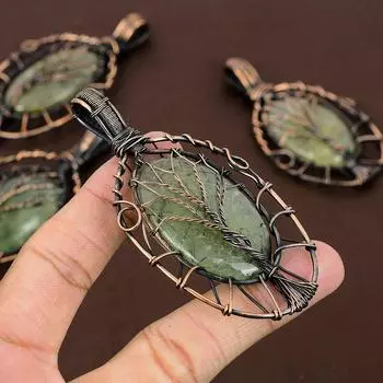 Кулон Древо жизни из медной проволоки, натуральный мох, пренит, драгоценный камень, 3,46 дюйма, T2b55