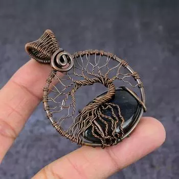 Кулон Древо жизни из медной проволоки с натуральным зеленым авантюрином 2,64 дюйма r3L53