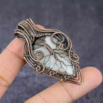 Кулон Древо жизни из медной проволоки с натуральным радужным лунным камнем 2,44 дюйма I4C23