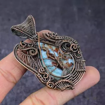 Кулон Древо жизни из натуральной карибской ларимаровой медной проволоки 2,76 дюйма S2Y81