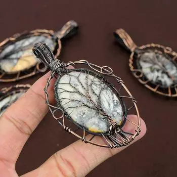 Кулон Древо жизни из натуральной яшмы Малигано с медной проволокой 3,35 дюйма w7Z80