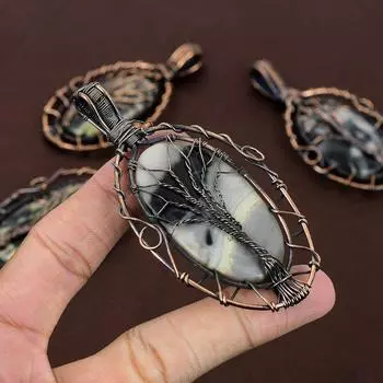 Кулон Древо жизни ручной работы из медной проволоки с натуральным дымящим агатом 3,54 дюйма h9m18