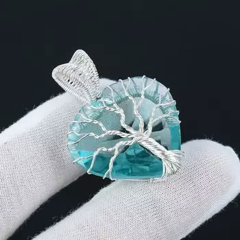 Кулон Древо жизни с аквамарином, стерлинговое серебро 925 пробы, подвеска в проволочной обертке, подвеска с аквамарином, драгоценный камень, подвеска ручной работы, ожерелье для подарка 2.36