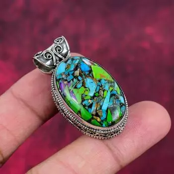 Кулон Fiesta Kingman Turquoise, ювелирные изделия из цельного серебра 925 пробы с драгоценными камнями, кулон ручной работы, подарок на свадьбу 1.73 Inches зелёный