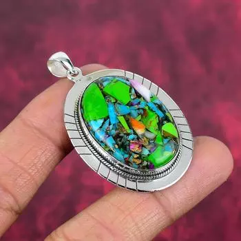 Кулон Fiesta Kingman Turquoise, ювелирные изделия из цельного серебра 925 пробы с драгоценными камнями, кулон ручной работы, подарок на свадьбу 2.12 Inches зелёный