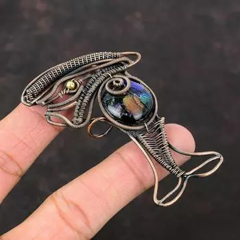 Кулон из американского дихроичного стекла, медная проволока, кулон в виде рыбы, кулон ручной работы, ювелирные изделия из драгоценных камней, новый кулон, медные украшения для подарка