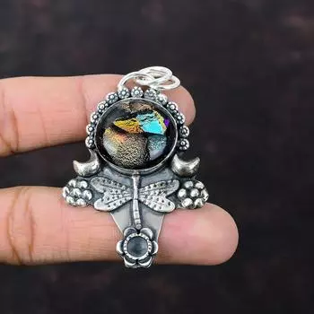 Кулон из американского дихроичного стекла, ювелирные изделия из драгоценных камней, подвеска из стерлингового серебра 925 пробы, подвеска в виде стрекозы, ювелирное изделие ручной работы, подарок для него, антикварная подвеска