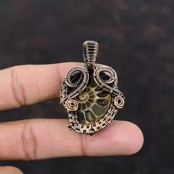 Кулон из аммонита ископаемого, медная проволока, кулон, кулон из аммонита, ископаемый драгоценный камень, ювелирные изделия, подвеска ручной работы, замечательный медный ювелирный подарок для нее