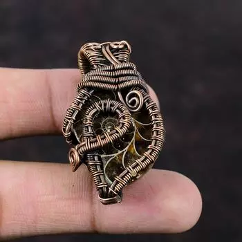 Кулон из аммонита ископаемого, медная проволока, кулон с драгоценным камнем, кулон из аммонита, ископаемое ювелирное изделие, достойный кулон, кулон ручной работы, медные украшения для подарка