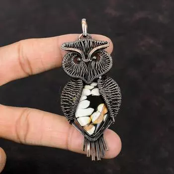 Кулон из арахисового дерева, яшма, медная проволока, кулон, кулон с совой, драгоценный камень, медные украшения для подарка, кулон ручной работы в стиле бохо, ювелирные изделия из камня