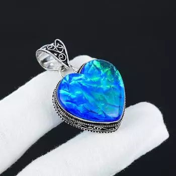 Кулон из австралийского опала-триплета и серебра 925 пробы - Дизайн ручной работы в форме сердца, Ювелирное изделие для повседневной носки, Уникальные подарки-кулоны 2.16 синий
