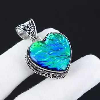Кулон из австралийского опала-триплета и серебра 925 пробы - Дизайн ручной работы в форме сердца, Ювелирное изделие для повседневной носки, Уникальные подарки-кулоны 2.16 синий
