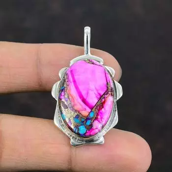 Кулон из бирюзы и розового георгина от Kingman, настоящие драгоценные камни, серебряный кулон 925 пробы, серебряные украшения ручной работы для подарков