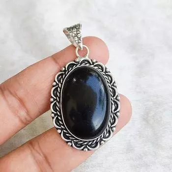 Кулон из черного оникса 925 Посеребренная подвеска-цепочка Ожерелье Черный кулон из оникса