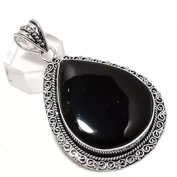 Кулон из черного оникса ручной работы из серебра 925 пробы 2,56 k7B58