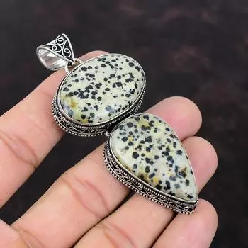 Кулон из далматинской яшмы, подвеска из натурального драгоценного камня, подвеска из стерлингового серебра 925 пробы, ювелирные изделия из далматинской яшмы, винтажный кулон ручной работы, подарок для нее