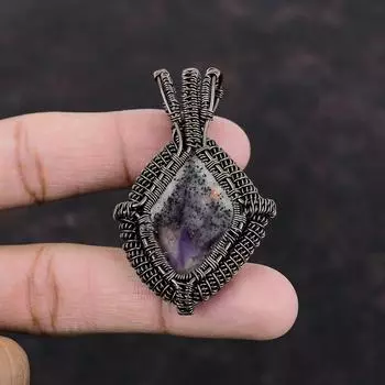Кулон из драгоценного камня аметист 23, медная проволока, обернутая в кулон, уникальное медное ювелирное изделие, элегантный кулон, ручная работа, проволочное ювелирное изделие для подарка