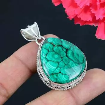 Кулон из драгоценного камня малахита, твердый кулон из стерлингового серебра 925 пробы, ювелирный подарок для унисекс