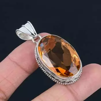 Кулон из драгоценного камня меда и цитрина, твердый кулон из стерлингового серебра 925 пробы, ювелирный подарок для унисекс