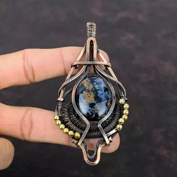 Кулон из драгоценного камня Pietersite, подвеска из медной проволоки, уникальный дизайн ювелирных изделий из меди, подвеска ручной работы Pietersite, ювелирные изделия, подарки на годовщину