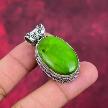 Кулон из драгоценного камня ручной работы с зеленым лабрадоритом, 925 пробы, серебряный кулон, старинные ювелирные изделия, для подарка на помолвку 1.77 Inches зелёный