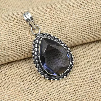Кулон из драгоценного камня с аметистом, стерлинговое серебро 925 пробы, ювелирные изделия ручной работы из фиолетового камня для подарков 1.77 Inches фиолетовый