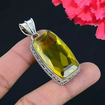 Кулон из драгоценного камня с лимонным топазом, твердый кулон из стерлингового серебра 925 пробы, ювелирный подарок для унисекс