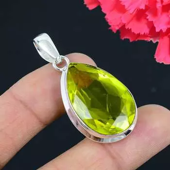 Кулон из драгоценного камня с лимонным топазом, твердый кулон из стерлингового серебра 925 пробы, ювелирный подарок для унисекс