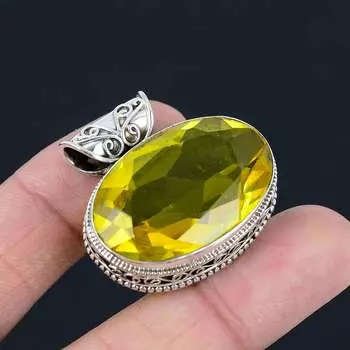 Кулон из драгоценного камня с лимонным топазом, твердый кулон из стерлингового серебра 925 пробы, ювелирный подарок для унисекс
